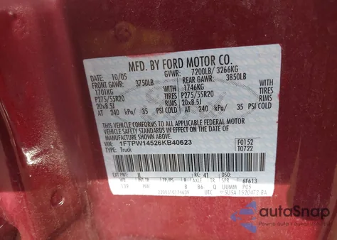 2006 Ford F-150 Fx4/Lariat/Xlt from USA, damaged, VIN 1FTPW14526KB40623